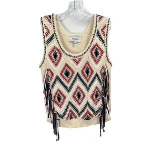 Derek Lam 10 Crosby Sweater Vest Fringe Southwestern Boho Sz Large Festival